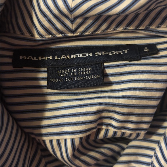 Ralph Lauren Sport Blue White Stripe Tie Front Blouse Button Down Top Sz 4 - Picture 10 of 12